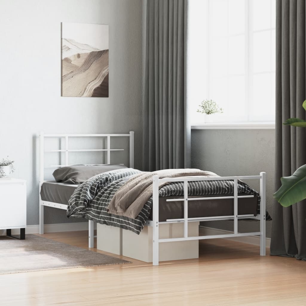 Metal Bed Frame with Headboard and Footboard White 90x190 cm Single