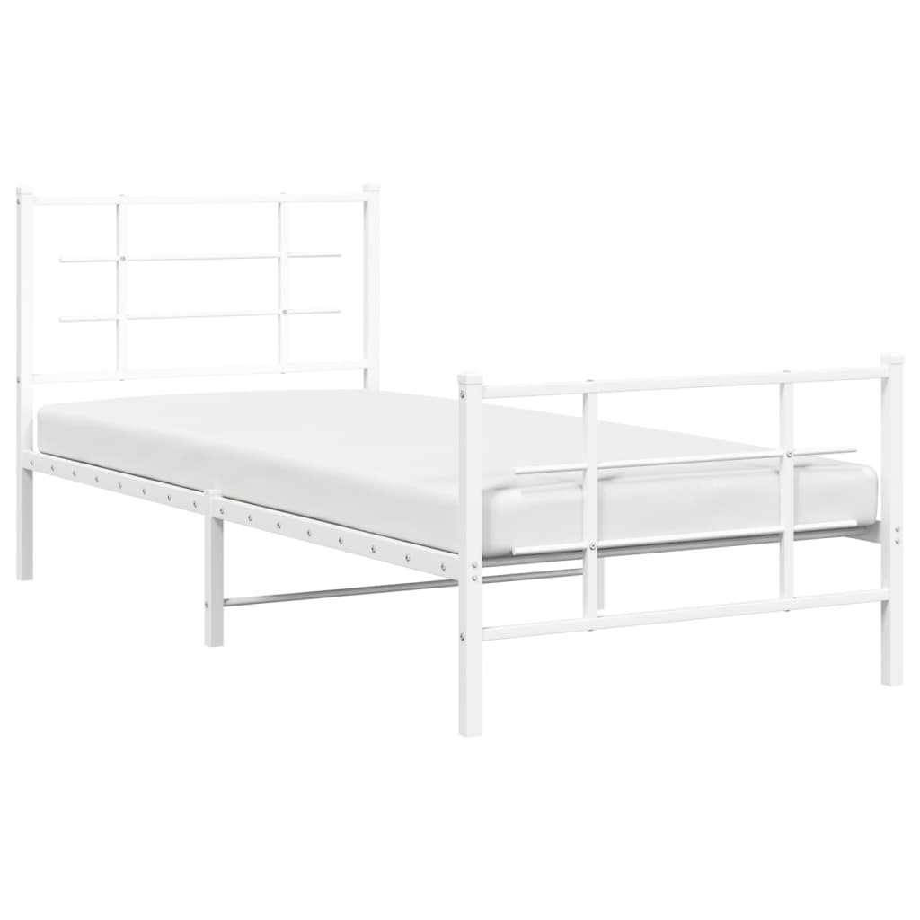 Metal Bed Frame with Headboard and Footboard White 90x190 cm Single