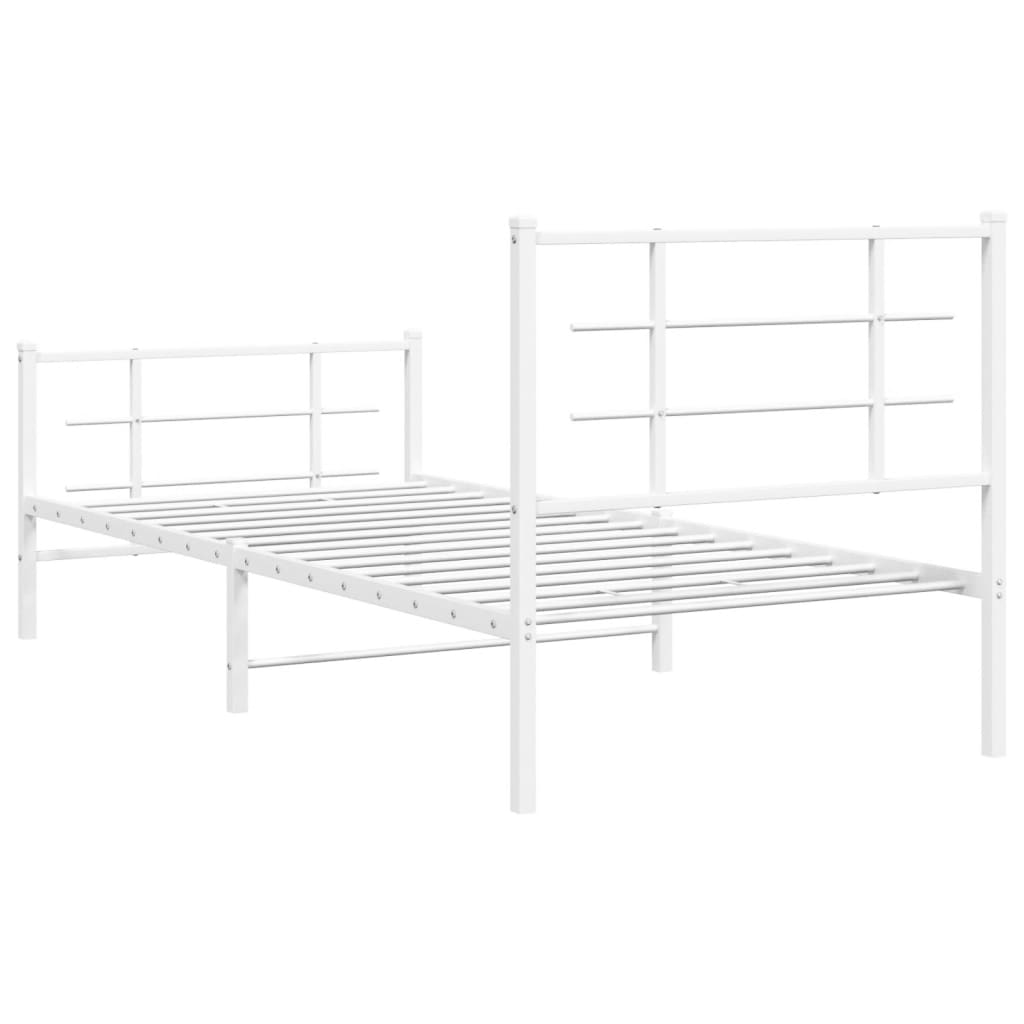 Metal Bed Frame with Headboard and Footboard White 90x190 cm Single