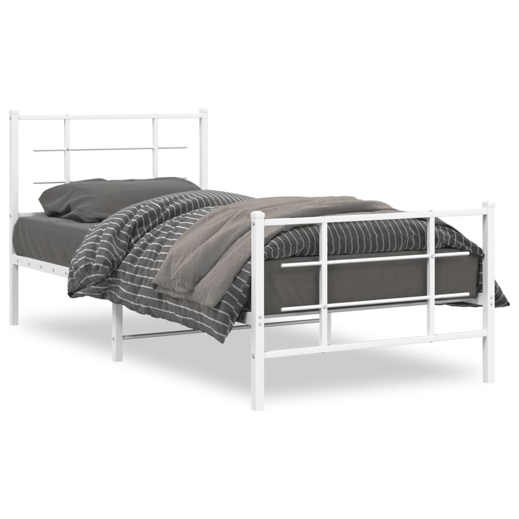 Metal Bed Frame with Headboard and Footboard White 90x190 cm Single