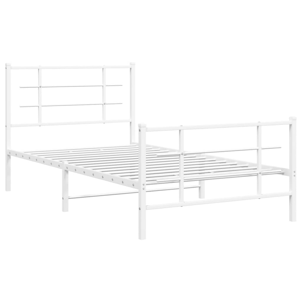 Metal Bed Frame with Headboard and Footboard White 100x190 cm