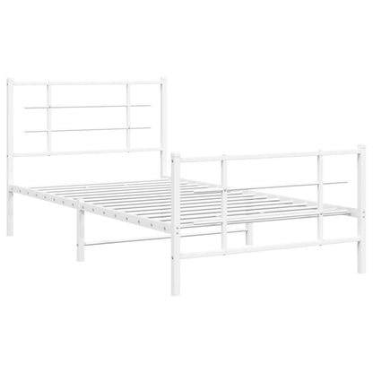 Metal Bed Frame with Headboard and Footboard White 100x190 cm