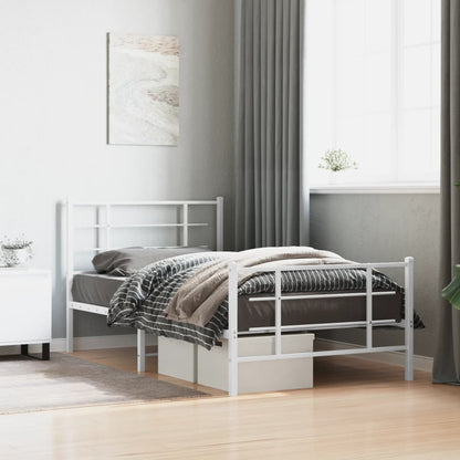 Metal Bed Frame with Headboard and Footboard White 100x190 cm