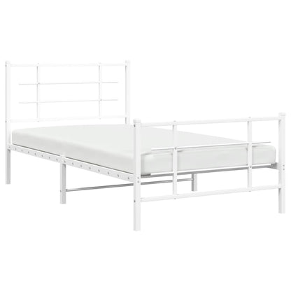 Metal Bed Frame with Headboard and Footboard White 100x190 cm