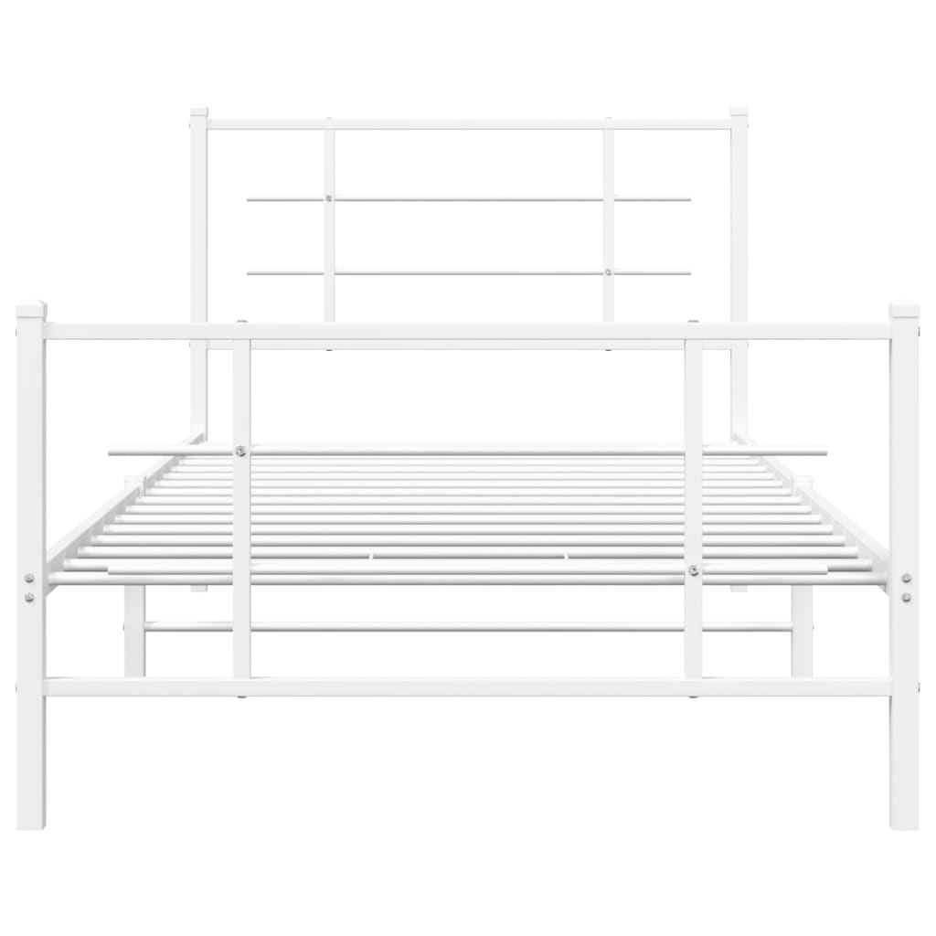 Metal Bed Frame with Headboard and Footboard White 100x190 cm