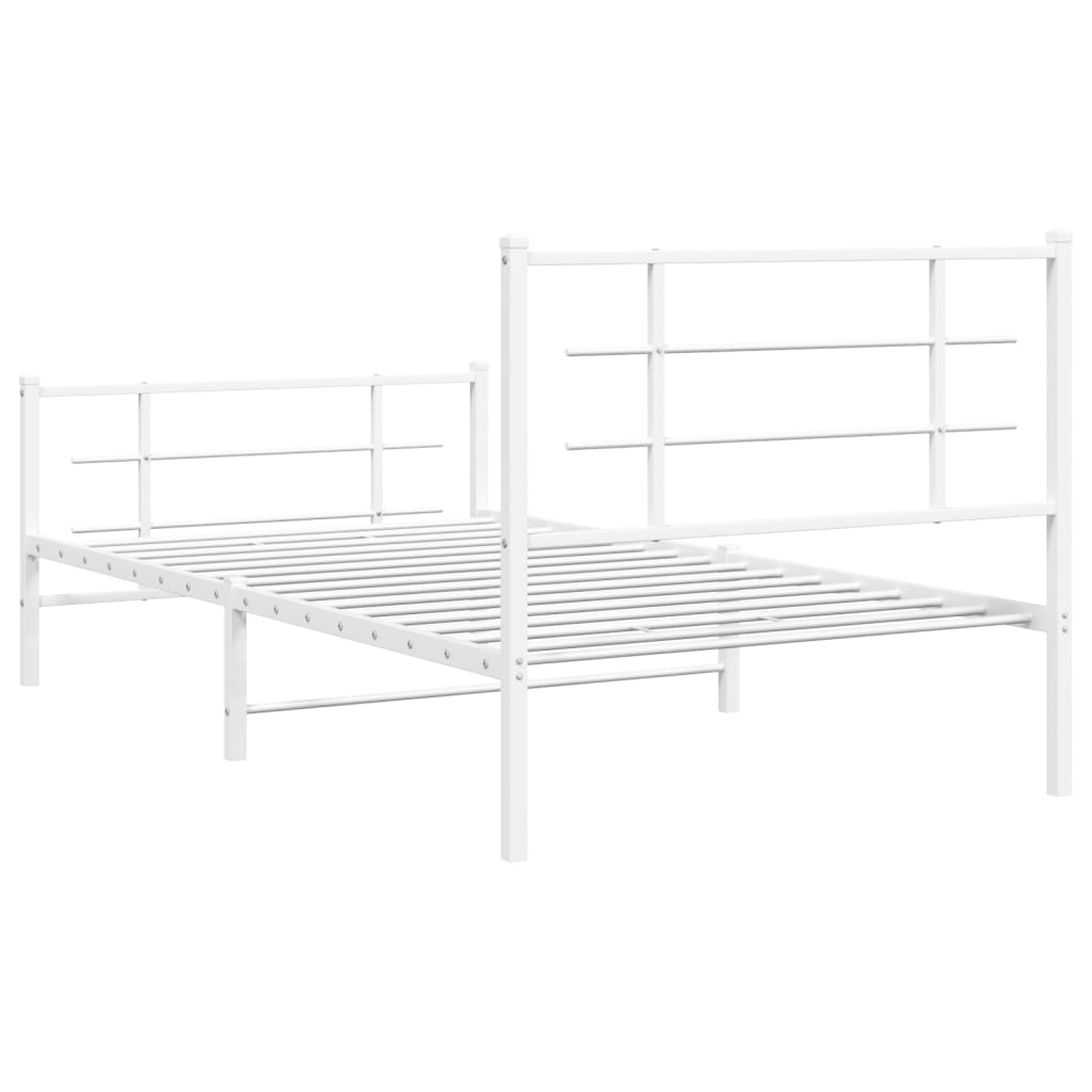 Metal Bed Frame with Headboard and Footboard White 100x190 cm