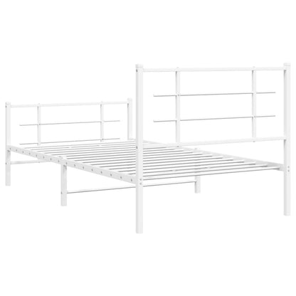 Metal Bed Frame with Headboard and Footboard White 100x190 cm