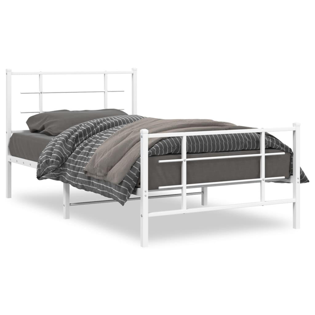 Metal Bed Frame with Headboard and Footboard White 100x190 cm