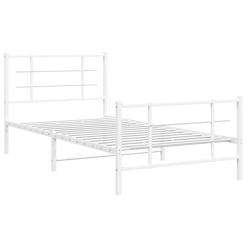 Metal Bed Frame with Headboard and Footboard White 107x203 cm