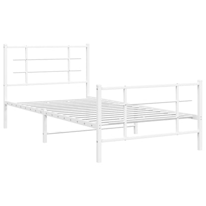 Metal Bed Frame with Headboard and Footboard White 107x203 cm