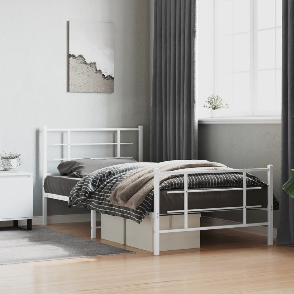 Metal Bed Frame with Headboard and Footboard White 107x203 cm