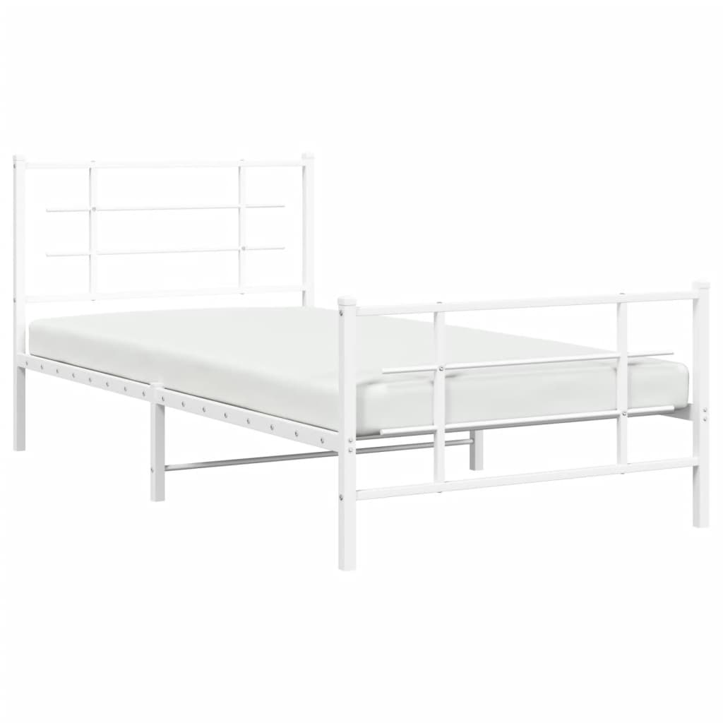 Metal Bed Frame with Headboard and Footboard White 107x203 cm