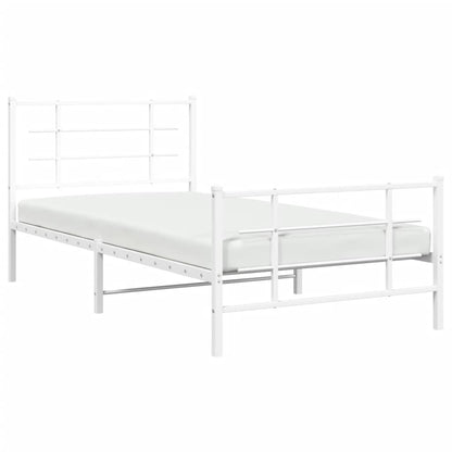 Metal Bed Frame with Headboard and Footboard White 107x203 cm