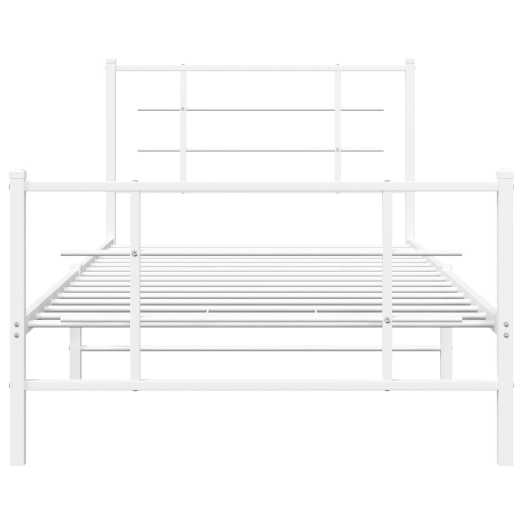 Metal Bed Frame with Headboard and Footboard White 107x203 cm