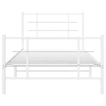 Metal Bed Frame with Headboard and Footboard White 107x203 cm