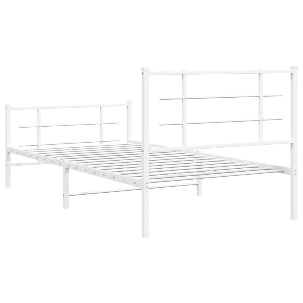 Metal Bed Frame with Headboard and Footboard White 107x203 cm