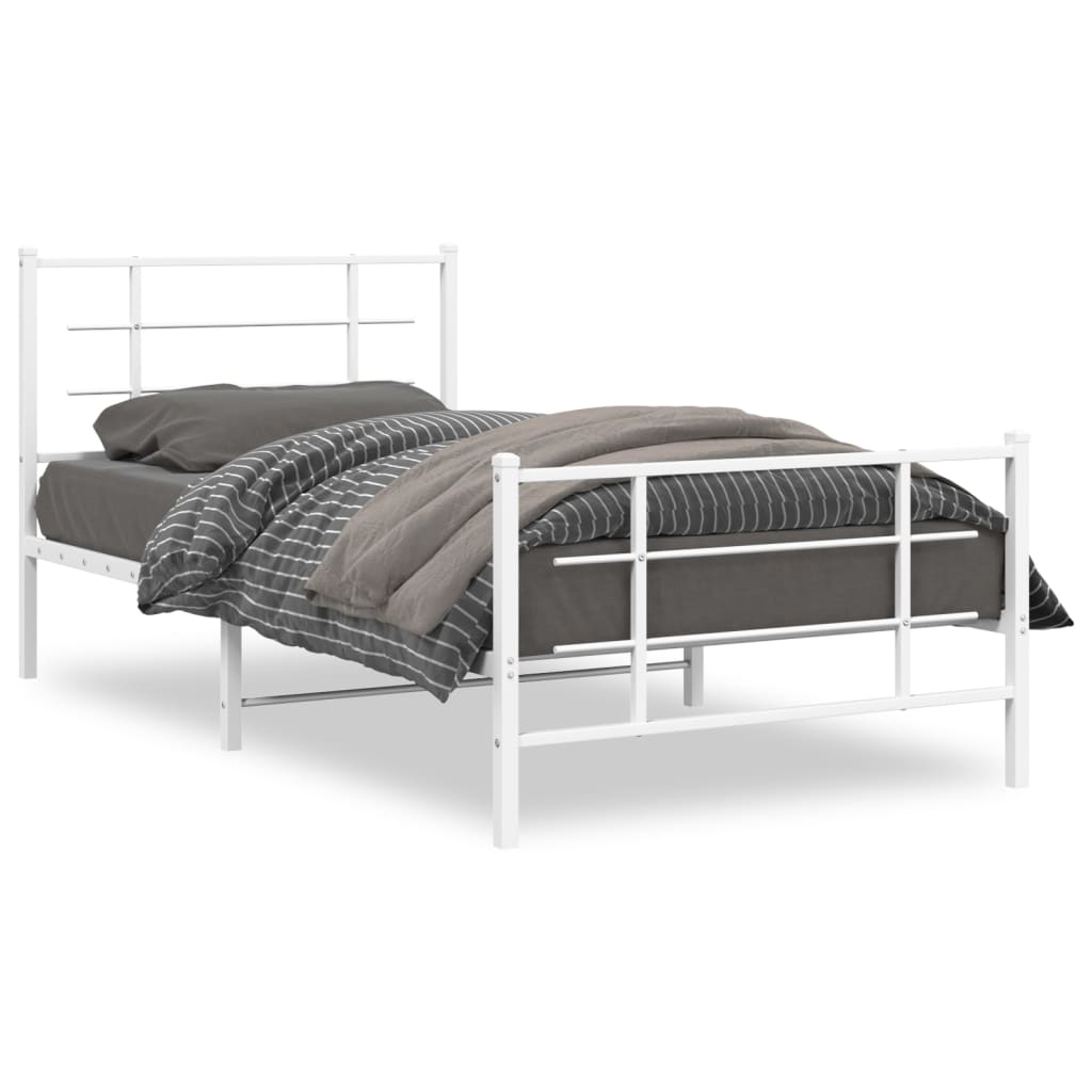 Metal Bed Frame with Headboard and Footboard White 107x203 cm