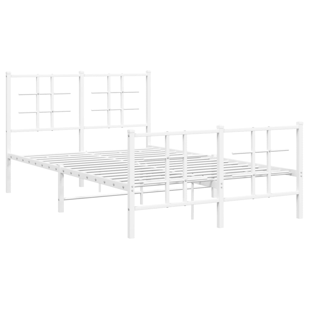 Metal Bed Frame with Headboard and Footboard White 120x190 cm Small Double