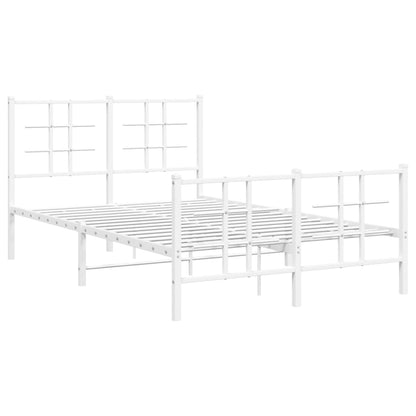 Metal Bed Frame with Headboard and Footboard White 120x190 cm Small Double