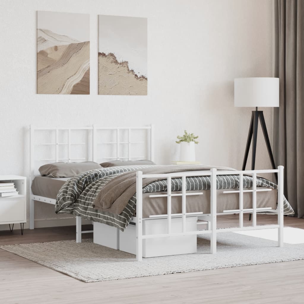 Metal Bed Frame with Headboard and Footboard White 120x190 cm Small Double