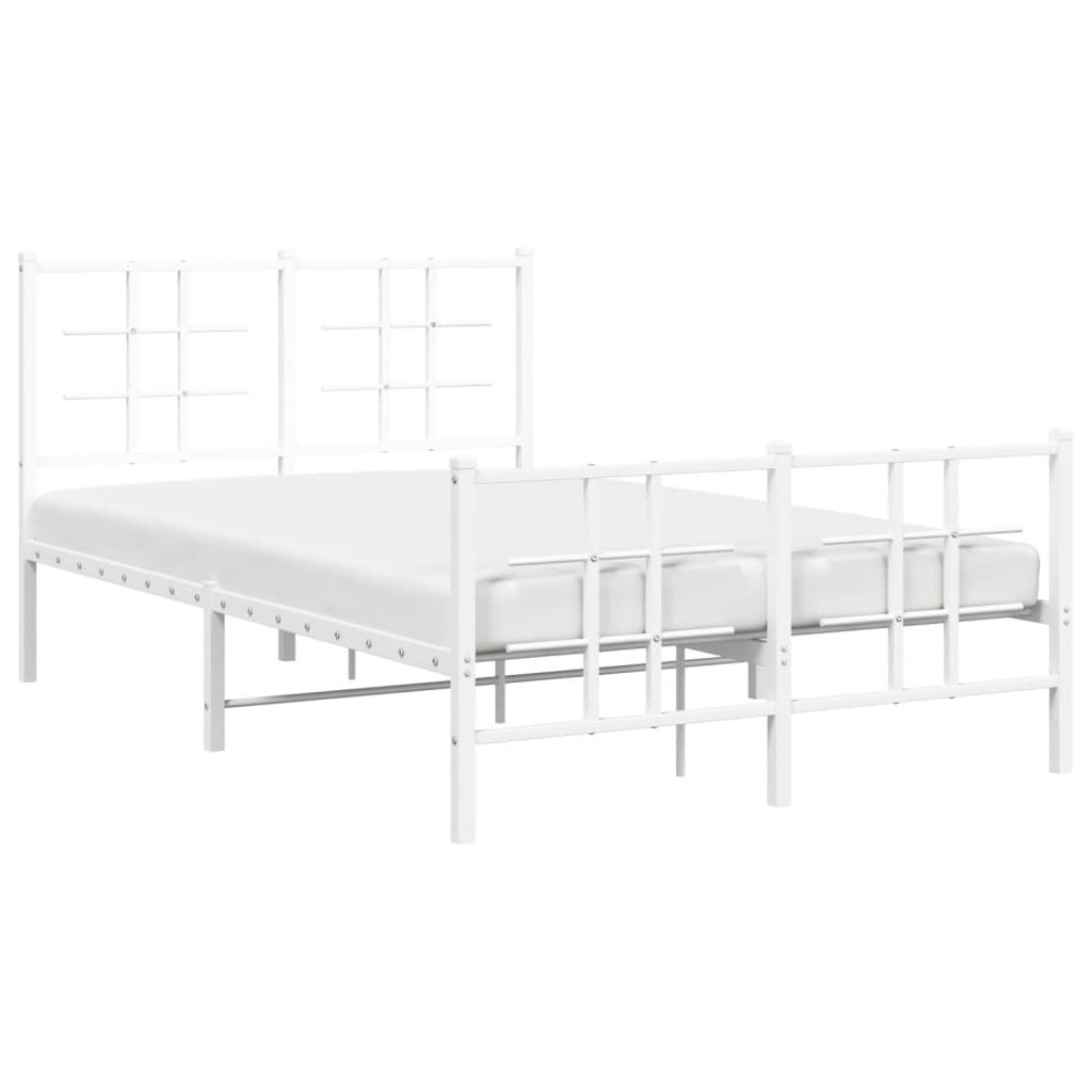 Metal Bed Frame with Headboard and Footboard White 120x190 cm Small Double