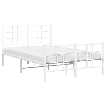 Metal Bed Frame with Headboard and Footboard White 120x190 cm Small Double