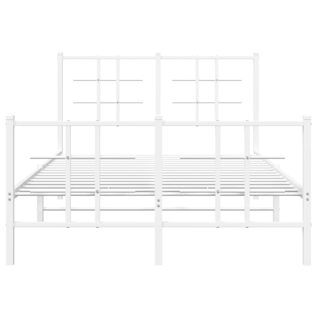 Metal Bed Frame with Headboard and Footboard White 120x190 cm Small Double