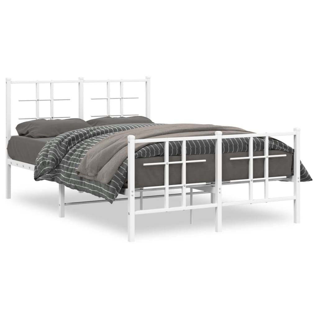 Metal Bed Frame with Headboard and Footboard White 120x190 cm Small Double