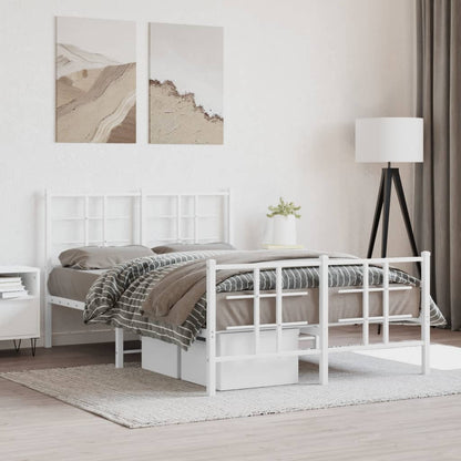 Metal Bed Frame with Headboard and Footboard White 120x200 cm