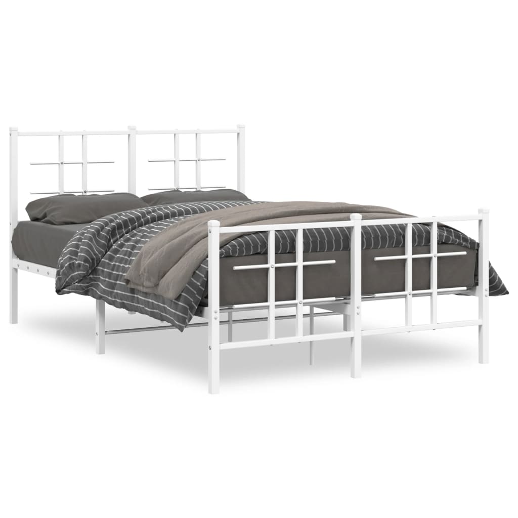 Metal Bed Frame with Headboard and Footboard White 120x200 cm