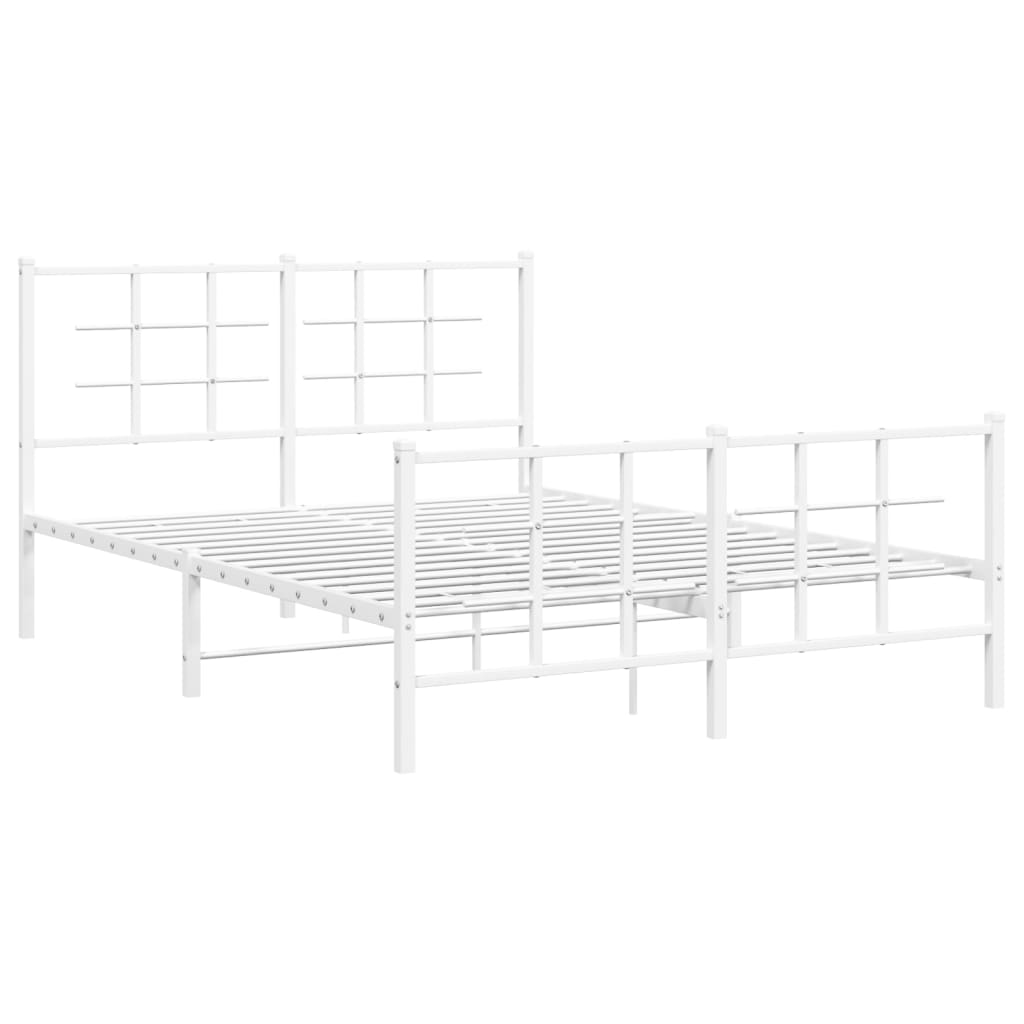 Metal Bed Frame with Headboard and Footboard White 135x190 cm Double