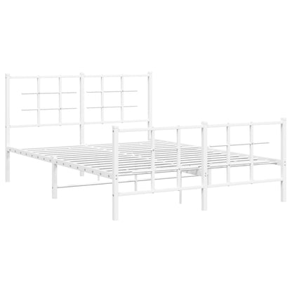 Metal Bed Frame with Headboard and Footboard White 135x190 cm Double