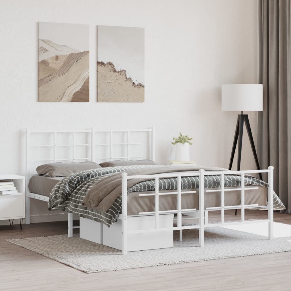 Metal Bed Frame with Headboard and Footboard White 135x190 cm Double