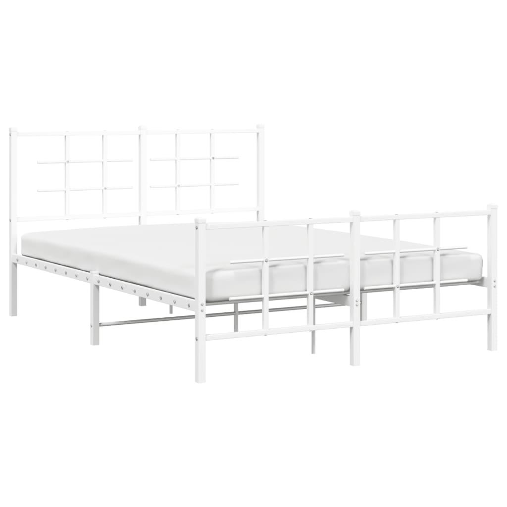 Metal Bed Frame with Headboard and Footboard White 135x190 cm Double