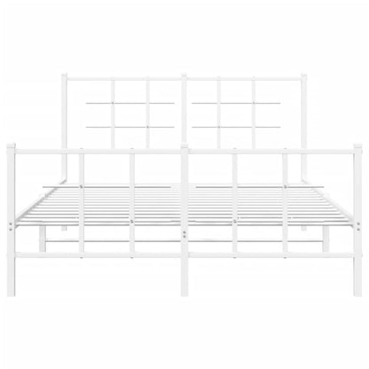 Metal Bed Frame with Headboard and Footboard White 135x190 cm Double