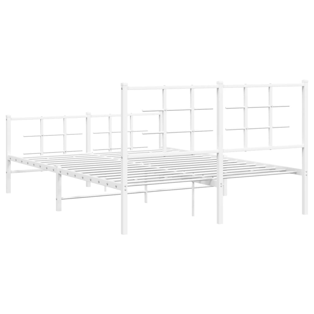 Metal Bed Frame with Headboard and Footboard White 135x190 cm Double