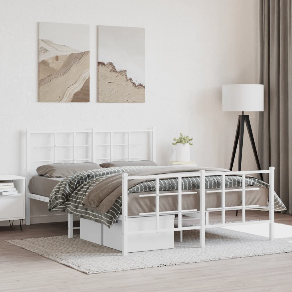 Metal Bed Frame with Headboard and Footboard White 140x200 cm