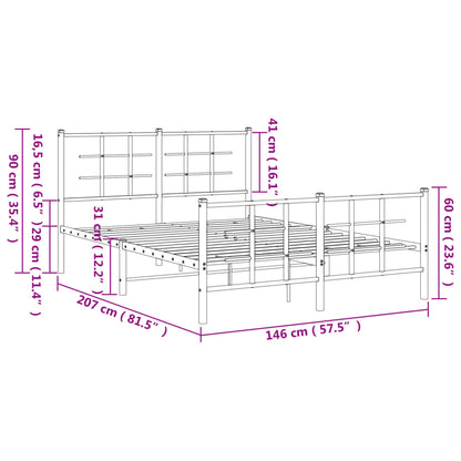 Metal Bed Frame with Headboard and Footboard White 140x200 cm