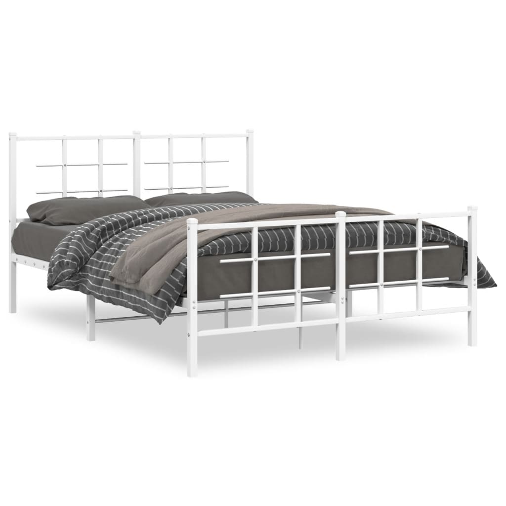 Metal Bed Frame with Headboard and Footboard White 140x200 cm