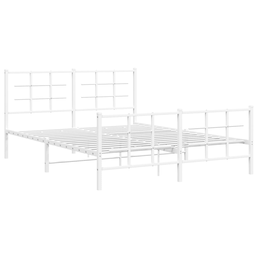 Metal Bed Frame with Headboard and Footboard White 150x200 cm King Size