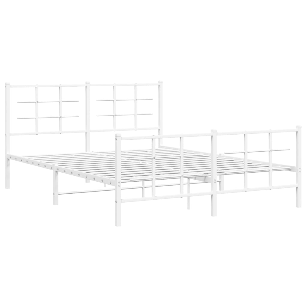 Metal Bed Frame with Headboard and Footboard White 160x200 cm