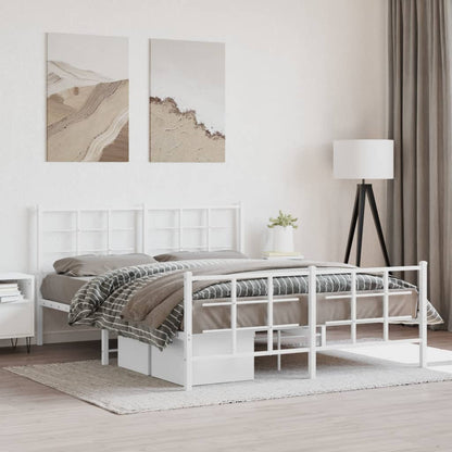 Metal Bed Frame with Headboard and Footboard White 160x200 cm