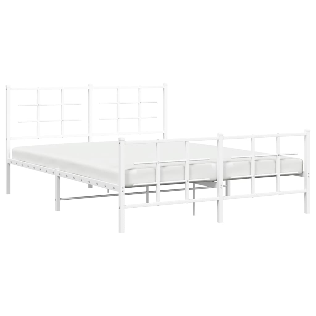 Metal Bed Frame with Headboard and Footboard White 160x200 cm