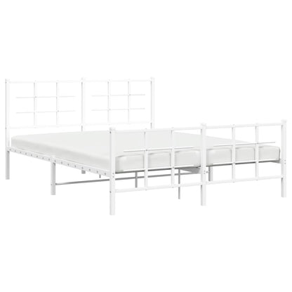 Metal Bed Frame with Headboard and Footboard White 160x200 cm