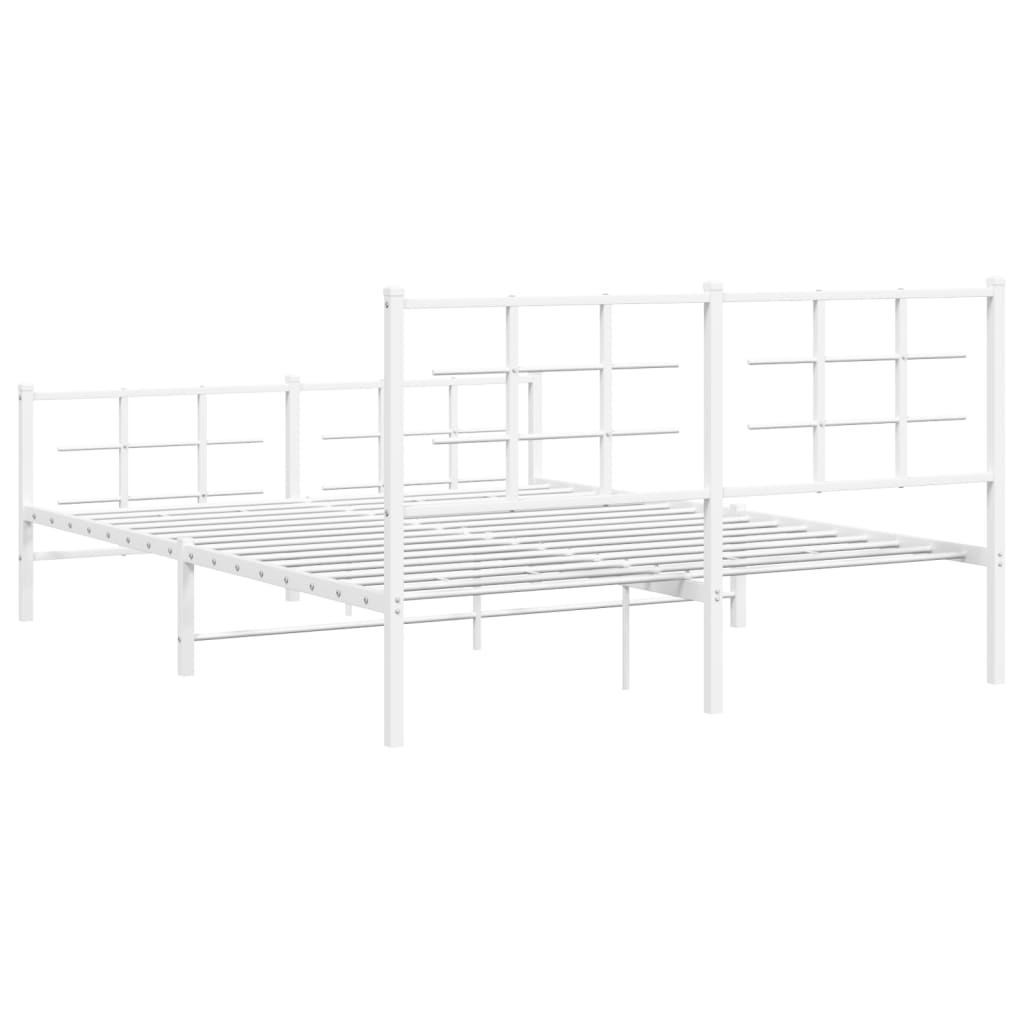 Metal Bed Frame with Headboard and Footboard White 160x200 cm