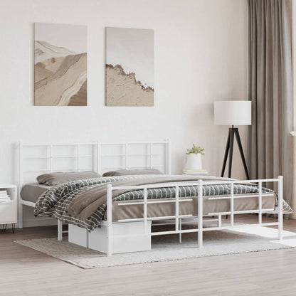 Metal Bed Frame with Headboard and Footboard White 180x200 cm Super King Size