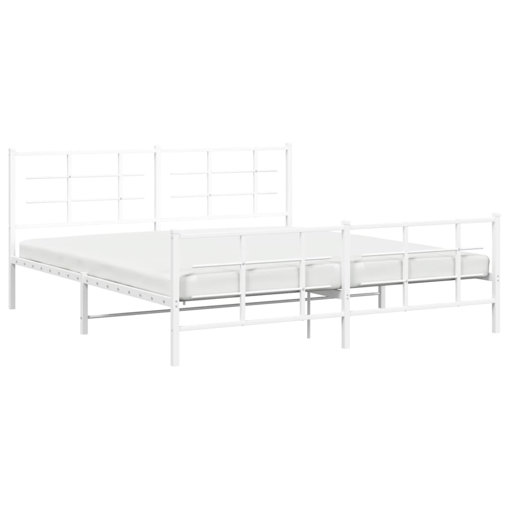 Metal Bed Frame with Headboard and Footboard White 180x200 cm Super King Size