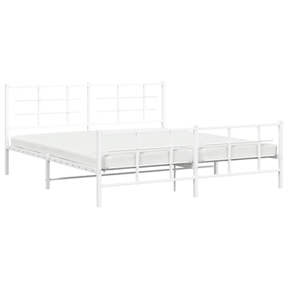 Metal Bed Frame with Headboard and Footboard White 180x200 cm Super King Size