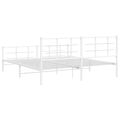 Metal Bed Frame with Headboard and Footboard White 180x200 cm Super King Size