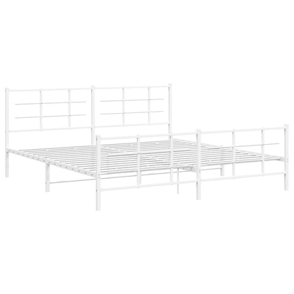 Metal Bed Frame with Headboard and Footboard White 193x203 cm